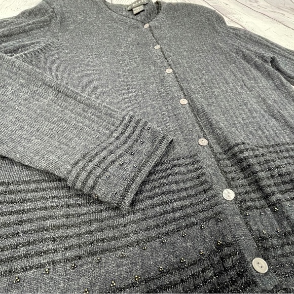 ST KITTI vintage grey wool metallic long sleeve cardigan sweater - Picture 5 of 12